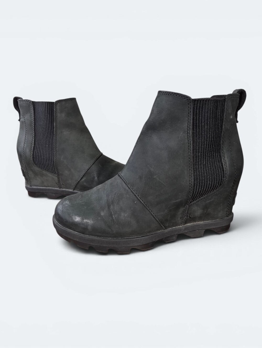 SOREL Joan of Arctic Wedge II Chelsea Boots Black Leather Size 7